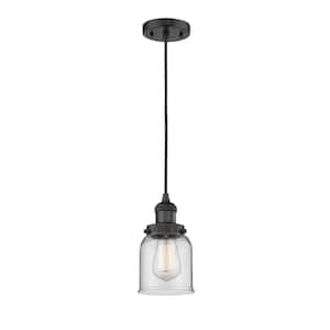 Bell 1-Light Matte Black Clear Shaded Pendant Light with Clear Glass Shade