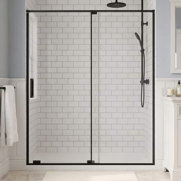 56-60 in. W x 72 in. H Semi-Frameless Sliding Shower Door in Matte Black with 5/16 in. (8mm) Clear SCGG Tempered Glass