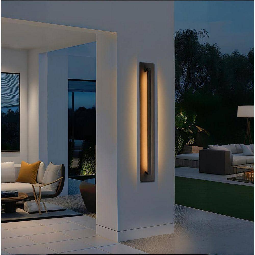 FTL Long Black Outdoor Flush Mount Wall Sconce - 39.5 in. Integrated LED, Hardwired, No Bulb