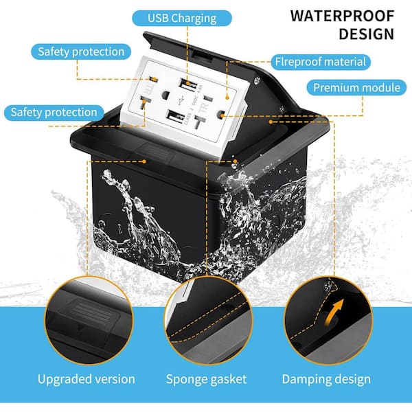 Ahfiwaso 20 Amp 120-Volts Pop-Up Floor Electrical Outlet In Black With USB Ports And Tamper Resistant 27CSA21-1039 - The Home Depot - View #2