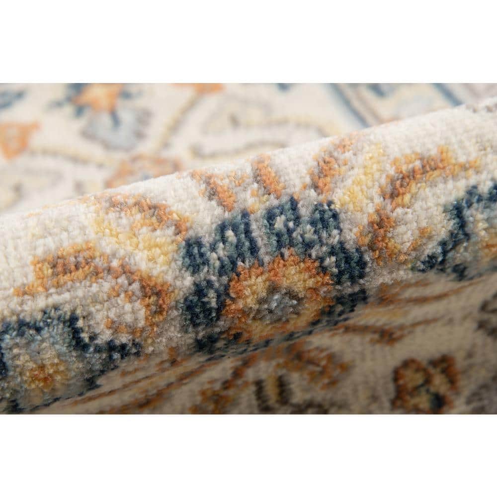 Boho Chic Beige & Orange Floral Polypropylene Area Rug 8'9" x 11'9"