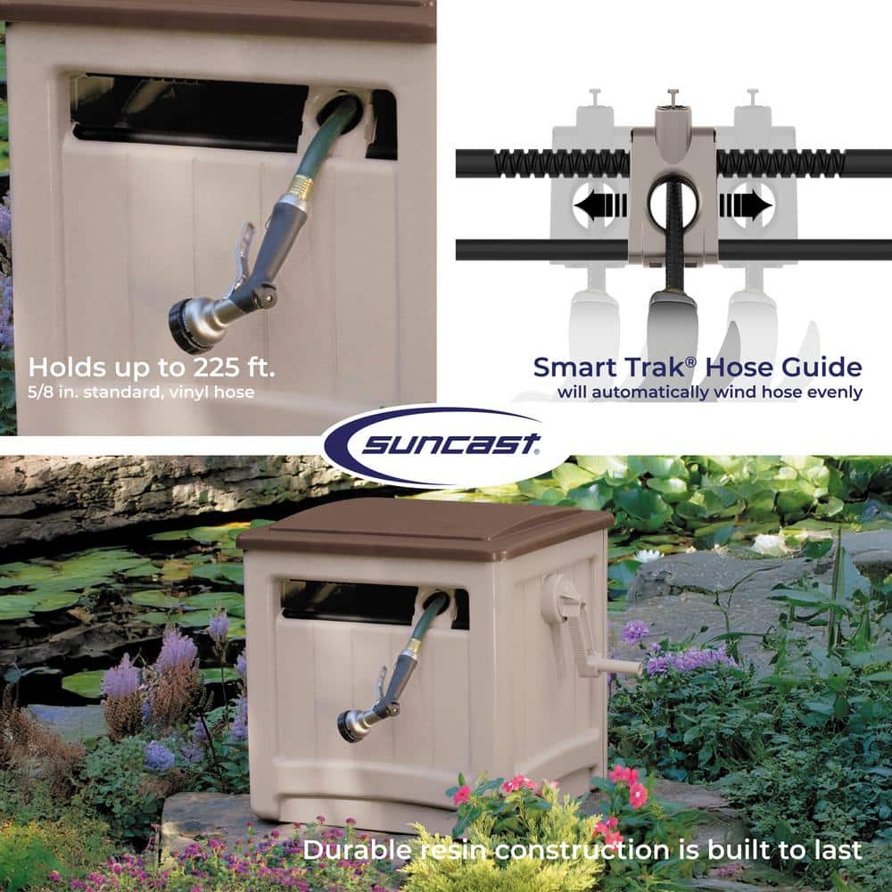 Taupe and Bronze Resin Hideaway Hose Reel with Smart Trak