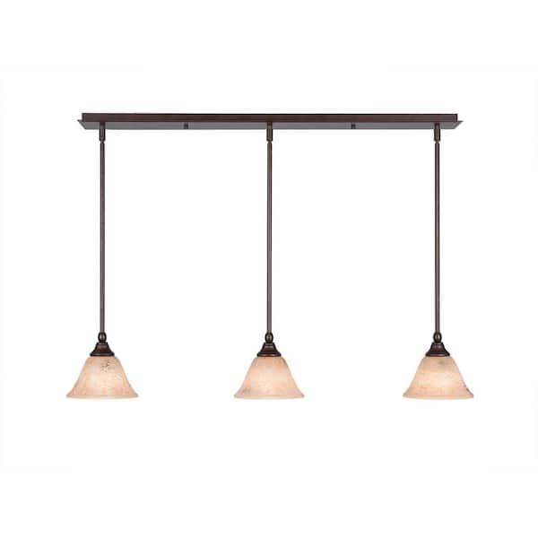 Unbranded Livingston 100-Watt 3 Light Bronze, Linear Pendant Light with 7 in. Italian Marble Glass Shades No Bulbs Included