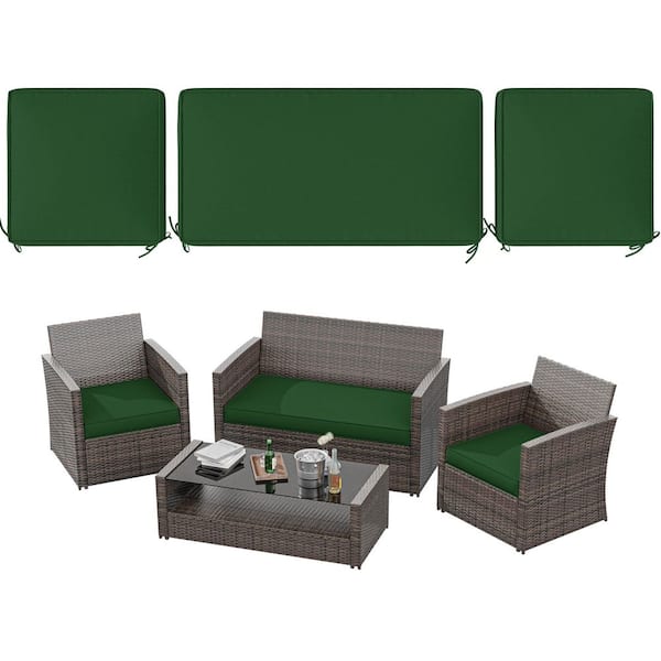 36 in. x 18 in. (3-Piece) Outdoor Patio Replacement Seat Cushions Fit for Loveseat Lounge Chair Furniture Green
