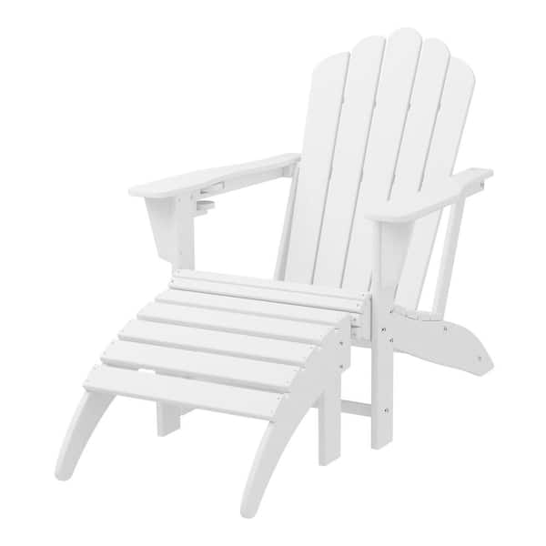 WESTIN OUTDOOR Aderson 2-Piece All Weather Outdoor Patio HDPE Adirondack Chair with Cup Holder and Matching Ottoman in White