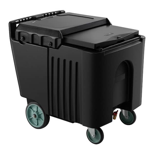 Commercial Ice Bin Caddy 125 lbs Portable 31.5 x 22.8 x 29 in. 4 Wheels Sliding Lid 24.4 in. Stainless Steel Single Bowl