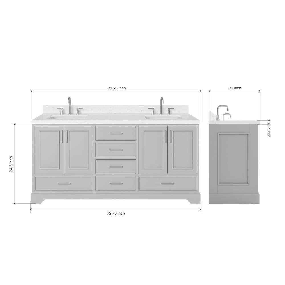 Stafford 72'' Gray Double Bathroom Vanity with Quartz Top
