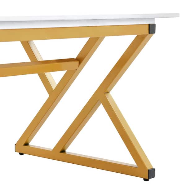 Modern 47 in. White/Gold Rectangle Stone Coffee Table