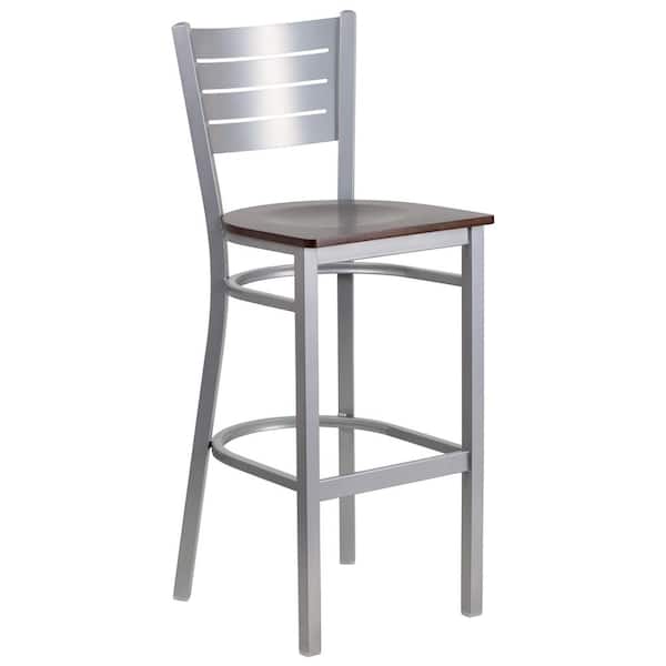Flash Furniture 30 in. Silver and Walnut Bar Stool