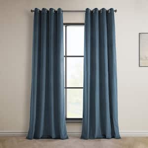 London Blue Heritage Plush Velvet Grommet Room Darkening Curtain - 50 in. W x 108 in. L (1 Panel)