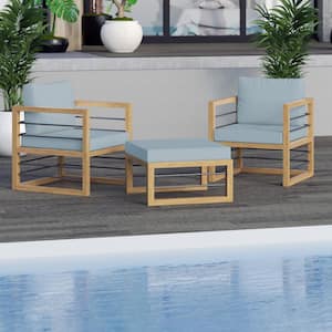 3-Piece Aluminum Outdoor Conversation Set with Spa Blue Cushions