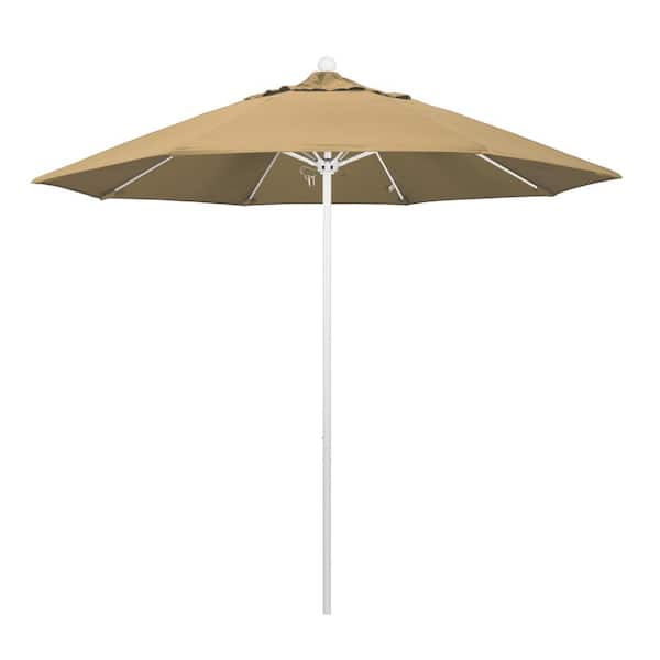 California Umbrella 9 ft. White Aluminum Commercial Market Patio Umbrella with Fiberglass Ribs and Push Lift in Champagne Olefin