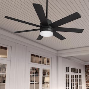 Brazos 52 in. Indoor/Outdoor Matte Black Standard Ceiling Fan with LED Bulbs and Remote Included