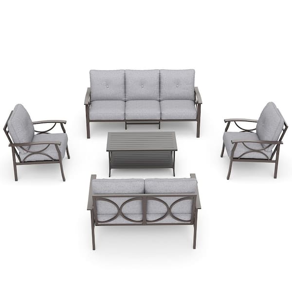 Grey Powder Coated Steel Set of 2 Outdoor Chair with Cushions