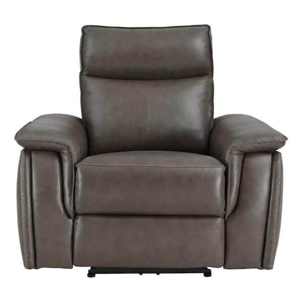 EVERGLADE HOME Verkin Dark Brown Leather Upholstery Power Reclining Chair with Power Headrest