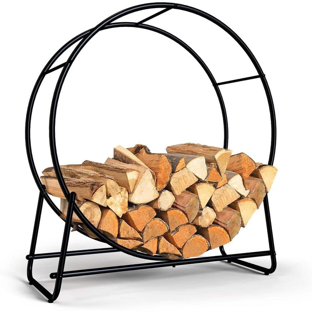 Round Log Holder Firewood Rack Wood Storage Powder-Coated Tubular Steel