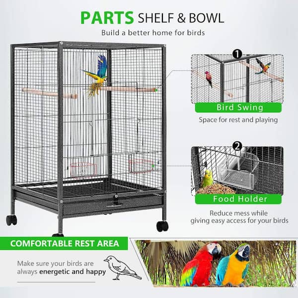 VIVOHOME 30 in. H Wrought Iron Bird with Rolling Stand for Parrots Conure Lovebird Cockatiel X002FP6AC1 - The Home Depot
