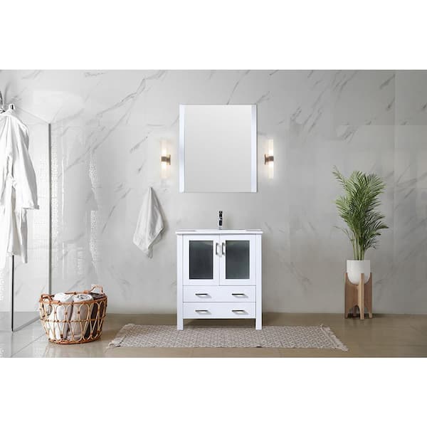 Lexora Volez 30 in W x 18 in D White Bath Vanity and Integrated Ceramic Top