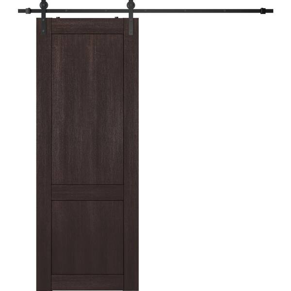 Belldinni 2-Panel Shaker 30 in. x 84 in. Vera Linga Oak Finished Composite Wood Sliding Barn Door with Hardware Kit