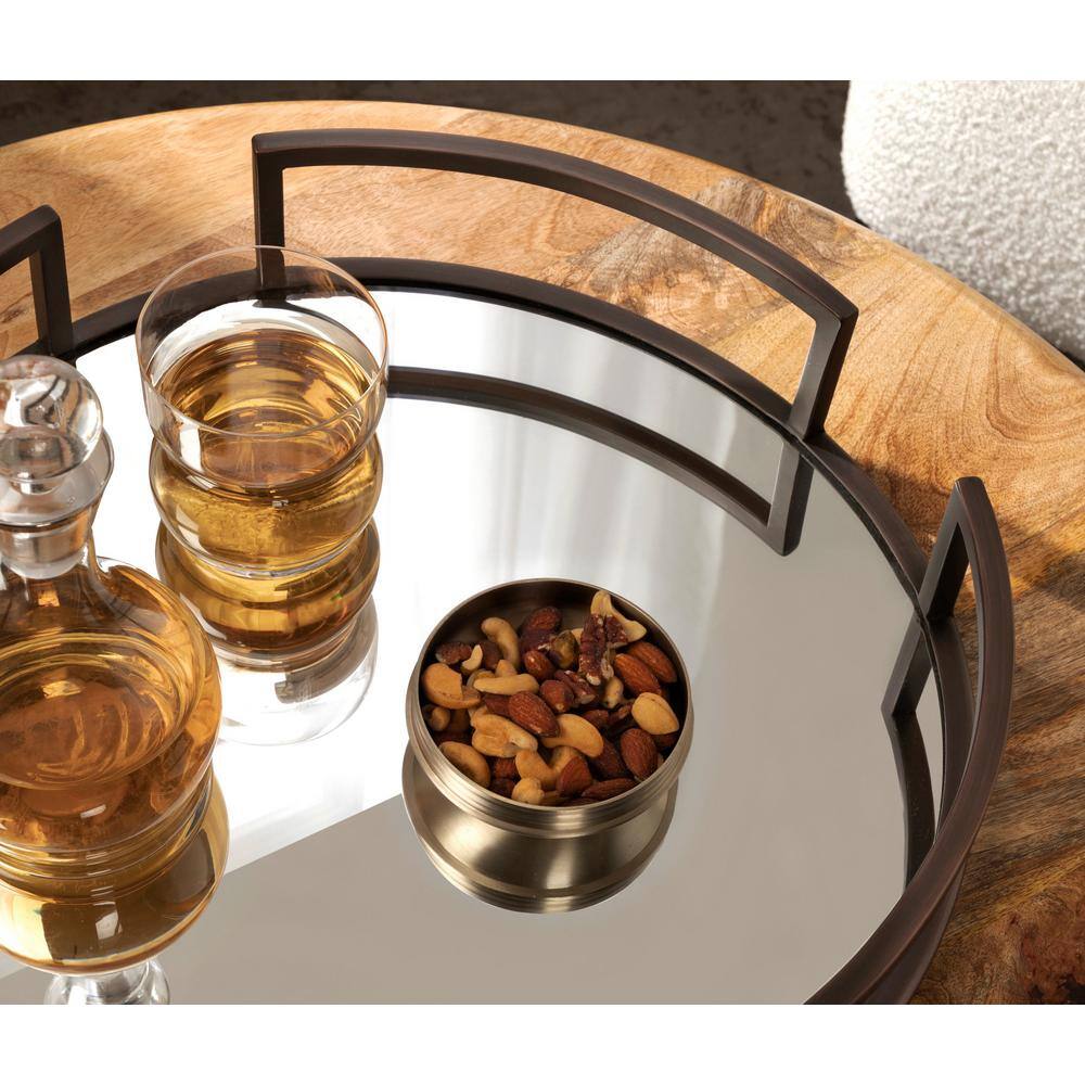 Bronze Round Mirrored Glass Decorative Tray, 16 Inch