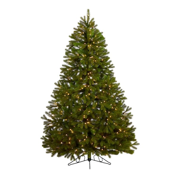 Nearly Natural 6 ft. Pre-lit Cambridge Spruce Flat Back Artificial Christmas Tree with 350 Warm White Multifunction LED Lights