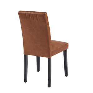 Upholstered Dining Chairs Set of 6 Brown Modern PU Leather and Solid Wood Legs and High Back Dining Room Chairs