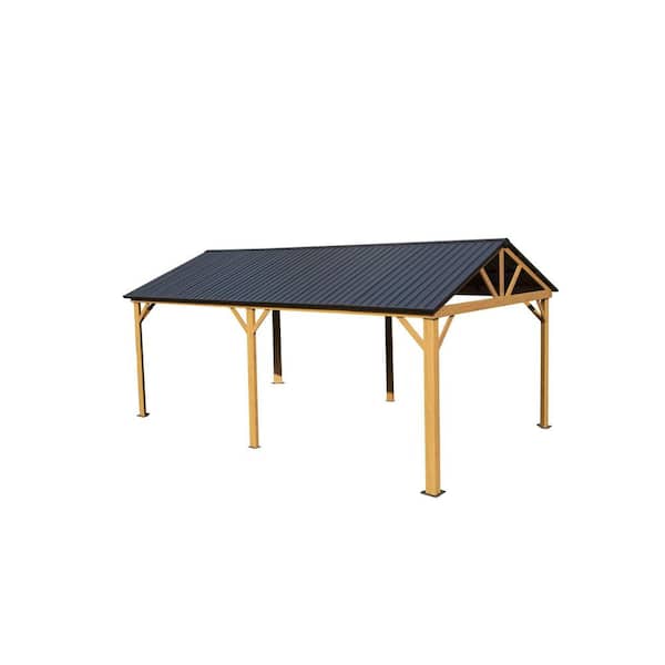 12 ft. x 20 ft. Hardtop Gazebo Outdoor Aluminum Gazebo with Galvanized Steel Gable Roof (Wood-Looking)