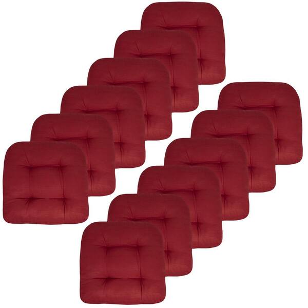 Sweet Home Collection 19 in. x 19 in. x 5 in. Solid Tufted Indoor/Outdoor Chair Cushion U-Shaped in Red (12-Pack)