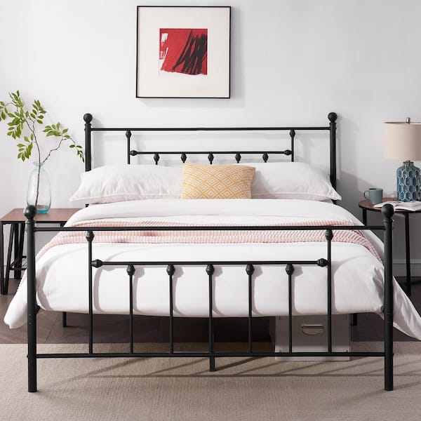 VECELO 60 in. W Black Queen Size Bed Frame, Heavy Duty Metal Platform ...