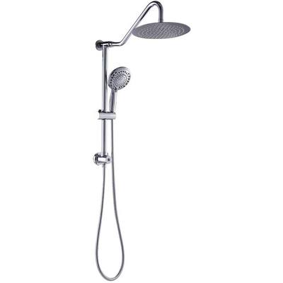 5-Spray Patterns 10 in. Wall Mount Dual Shower Heads with Plastic Drill-Free Adjustable Slide Bar and Hose in Chrome