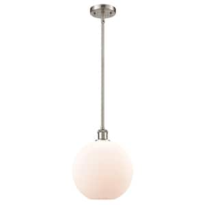 Athens 1-Light Brushed Satin Nickel Globe Pendant Light with Matte White Glass Shade