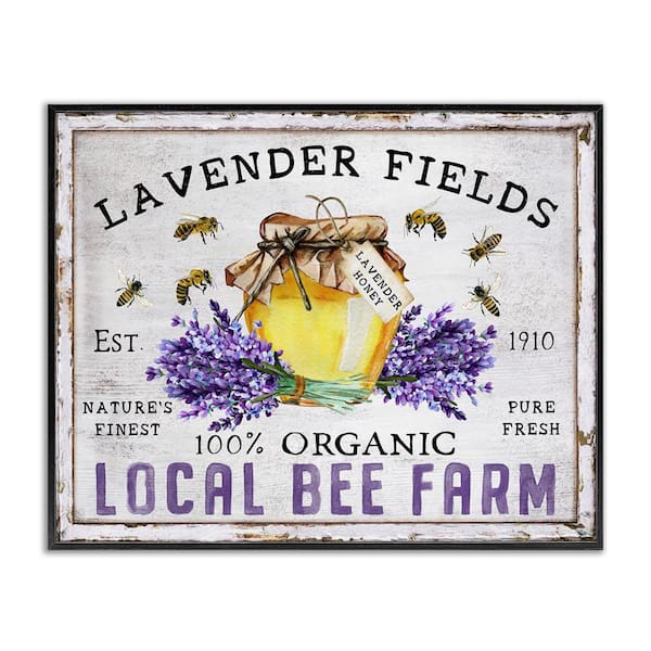Stupell Industries Lavender Fields Bee Farm by Creatif Belle Black Framed Animal Giclee Art Print 24 in. x 30 in.