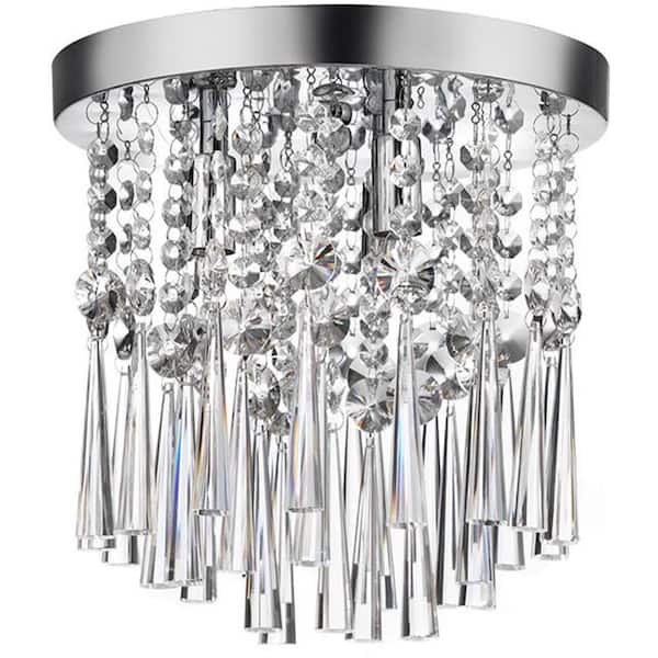 Home Decorators Collection 10 in. 3-Light Chrome and Crystal Flush Mount