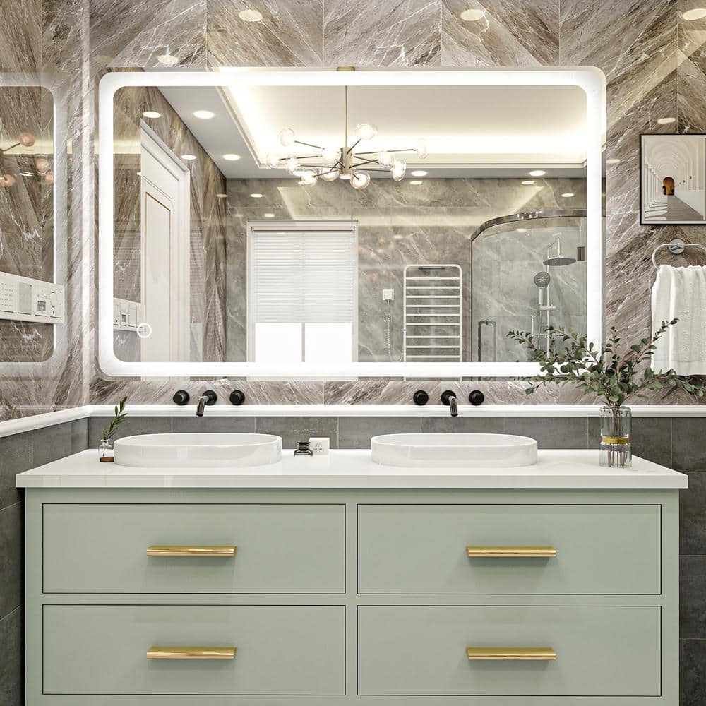 52 in. W x 32 in. H Rectangular Frameless Wall LED Bathroom Vanity Mirror i