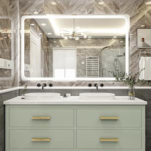 52 in. W x 32 in. H Rectangular Frameless Wall LED Bathroom Vanity Mirror in Silver