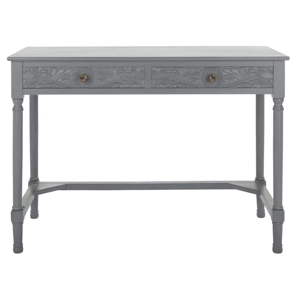 Josie Artisan Carved Floral 46" Wood Desk with Drawers in Distressed Grey