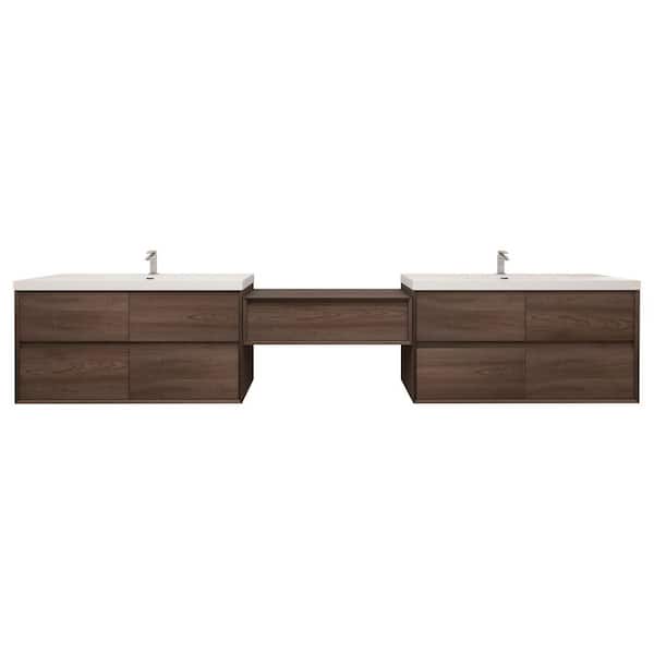 Kingdee 130 in. W x 20 in. D x 26 in. H Double Sink Middle Table Counter Bath Vanity in Red Oak with White Acrylic Top