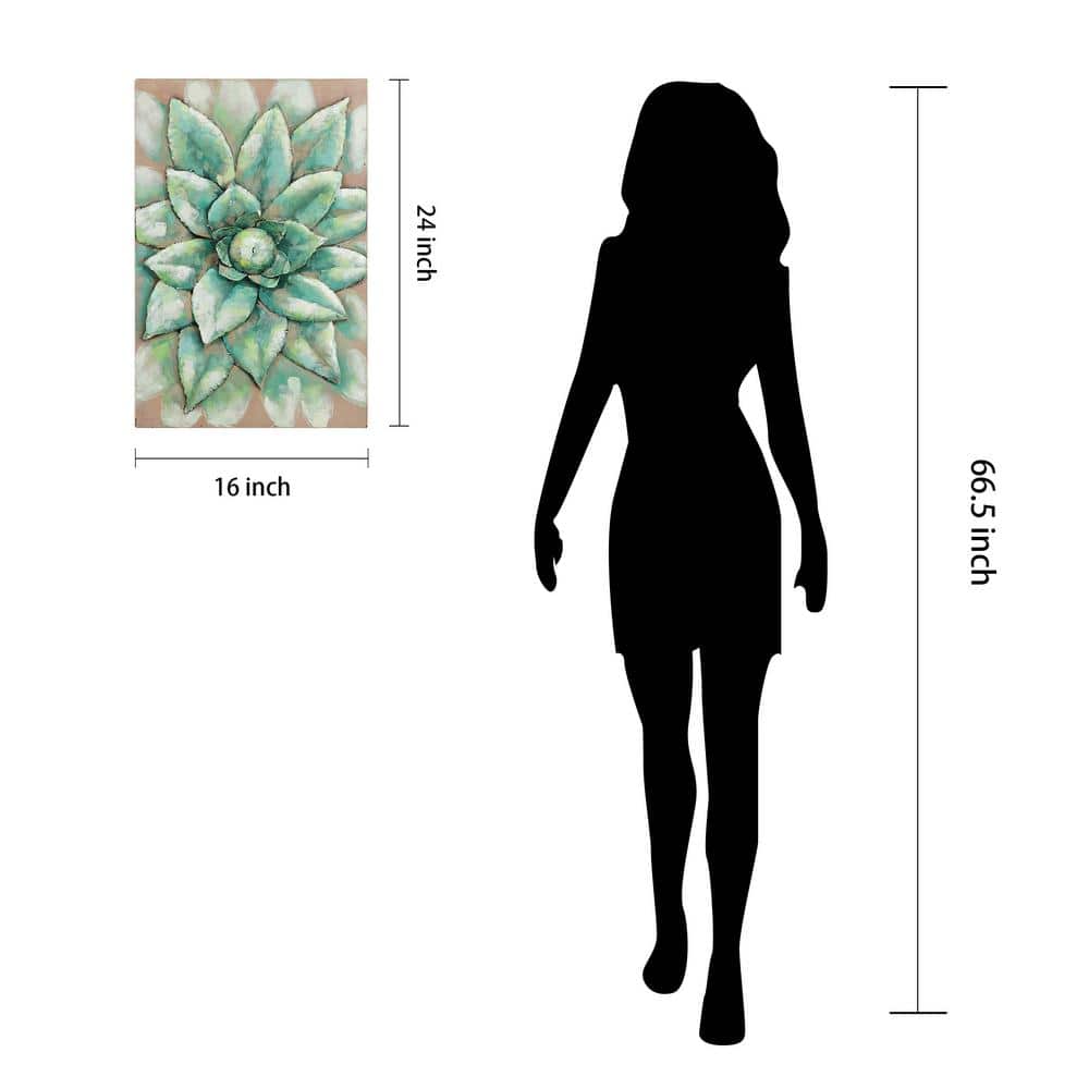 Hand Painted Green Iron Succulent Wall Art, 24" x 16"