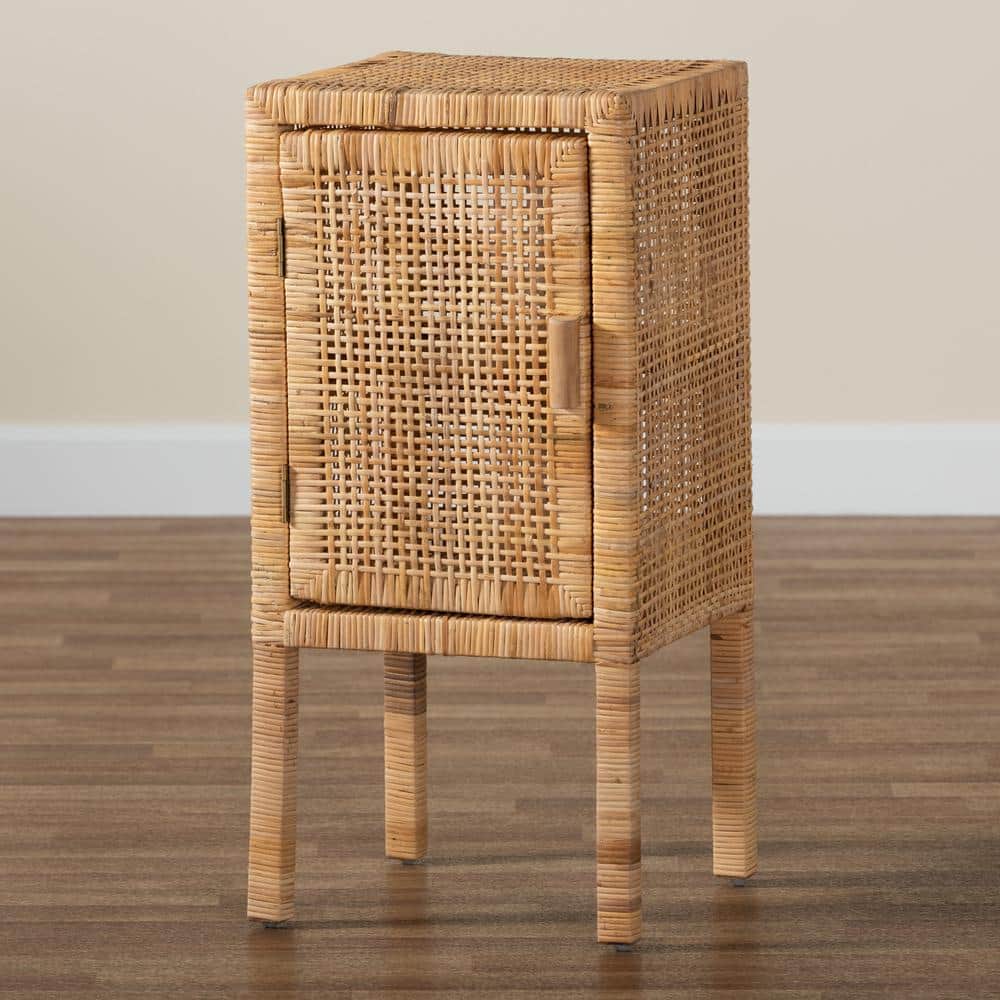 Natural Mahogany and Rattan Bohemian Night Table