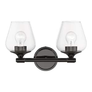 Hillbrook 15 in. 2-Light Black Chrome Vanity Light with Clear Glass