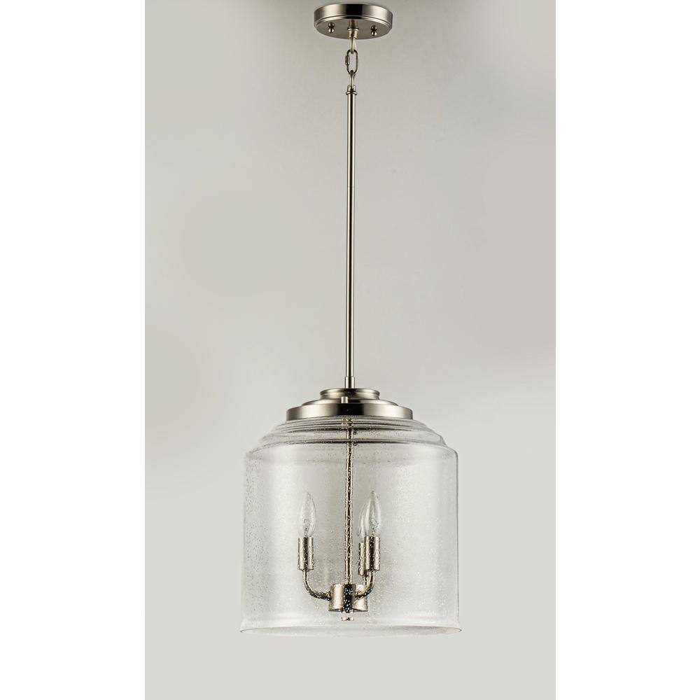 Acadia Satin Nickel 3-Light Seedy Glass Jar Pendant