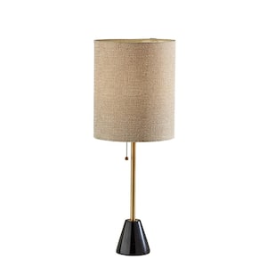 28 in. Beige Mid-Century Integrated LED Bedside Table Lamp with Beige Fabric Shade