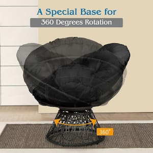Black Rattan Metal Papasan Chair Ergonomic Chair 360-Degree Swivel Soft Cushion Garden