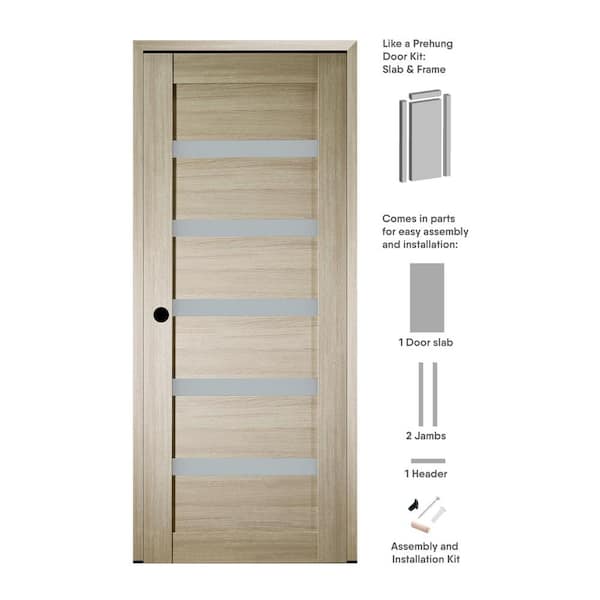 30 in. x 80 in. Leora Right-Hand 5-Lite Frosted Glass Shambor Wood Composite Single Prehung Interior Door