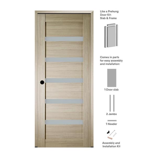 36 in. x 80 in. Leora Right-Hand 5-Lite Frosted Glass Shambor Wood Composite Single Prehung Interior Door