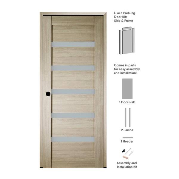 Belldinni 24 in. x 96 in. Leora Right-Hand Solid Core 7-Lite Frosted Glass Shambor Wood Composite Single Prehung Interior Door