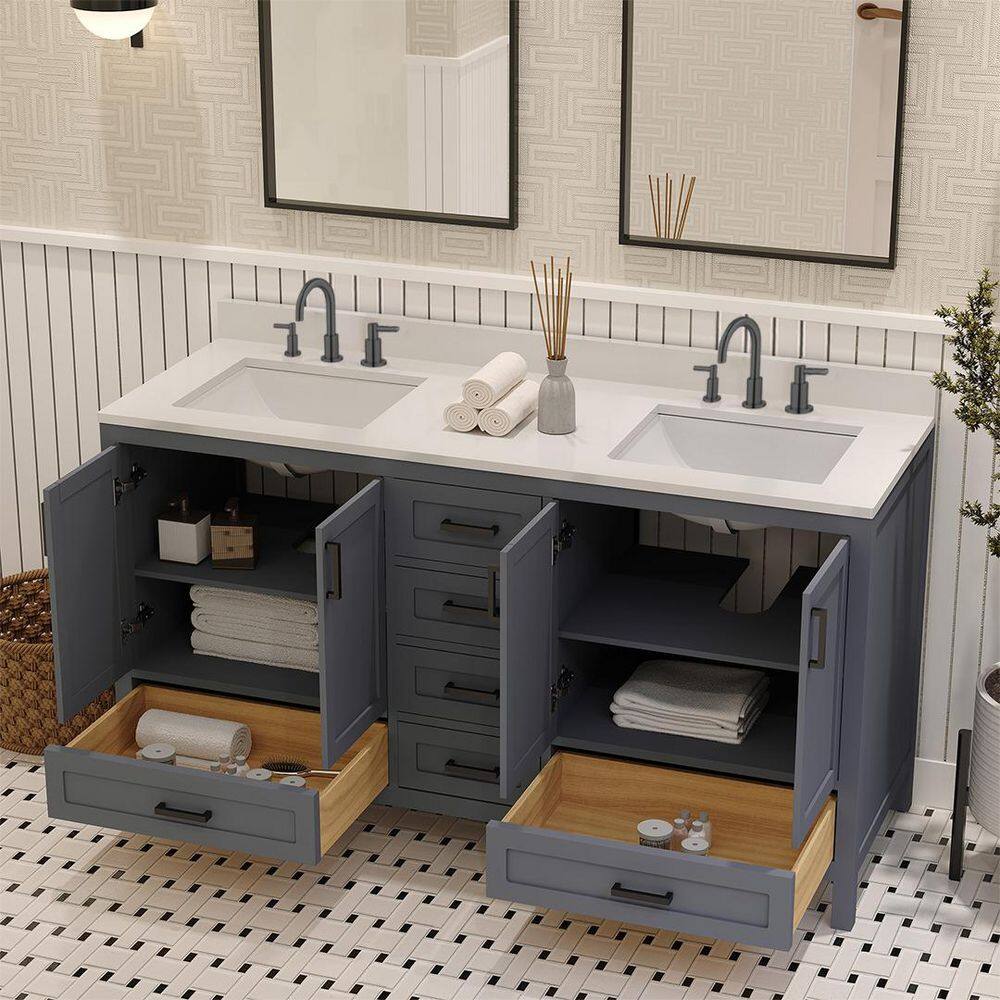 Rooh 60 in. Double Sink Freestanding Charcoal Grey Bath Vanity with White Quartz Top Assembled price history on PriceWatchPro