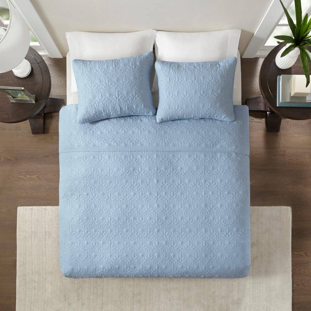 King Blue Microfiber Reversible Bedspread Set with Cotton Fill