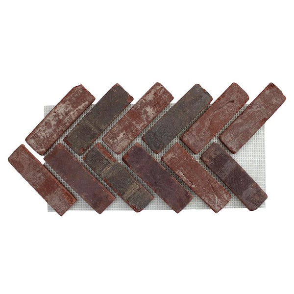 Old Mill Brick 28 in. x 12.5 in. x 0.5 in. Brickwebb Herringbone Rosewood Thin Brick Sheets (Box of 5-Sheets)