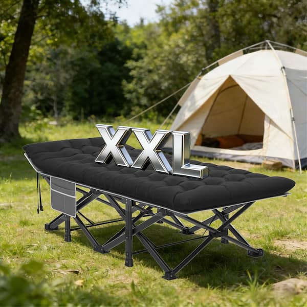 Oversized Portable Folding Camping Cot for Adults 1200D Double Layer Oxford with Carry Bag & Black Detachable Mattress